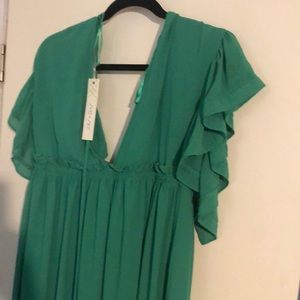 Green she and sky dress button up the front and tie in front and back